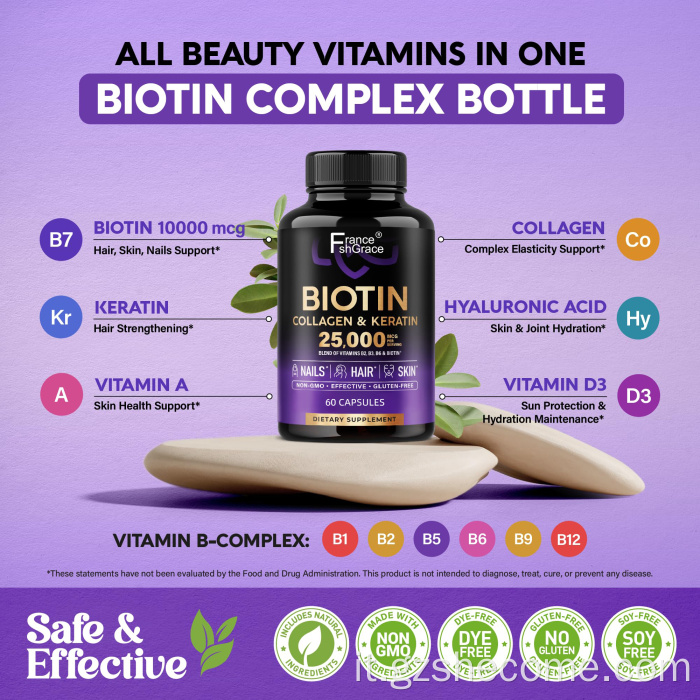 Biotina Collagene Keratina Crescita dei capelli Supporto per le unghie della pelle